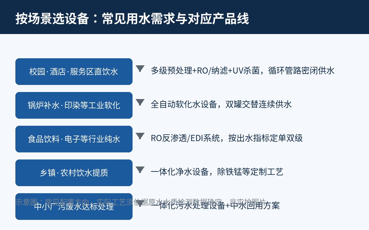 常见用水场景与产品线对应关系示意